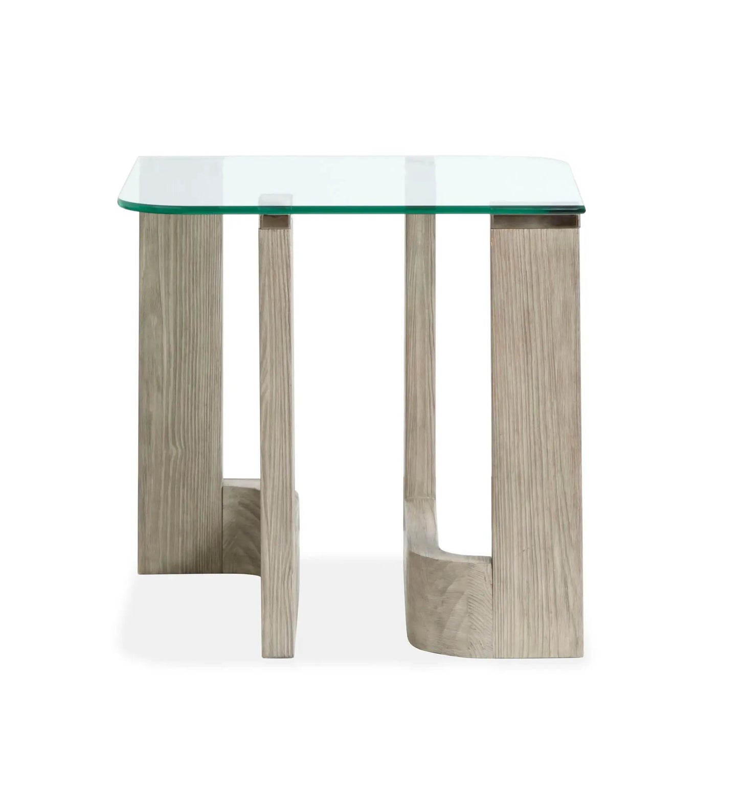 Bartlett rectangular glass end table with natural wood legs and metal accent brackets on Tampa Home & Garden Store