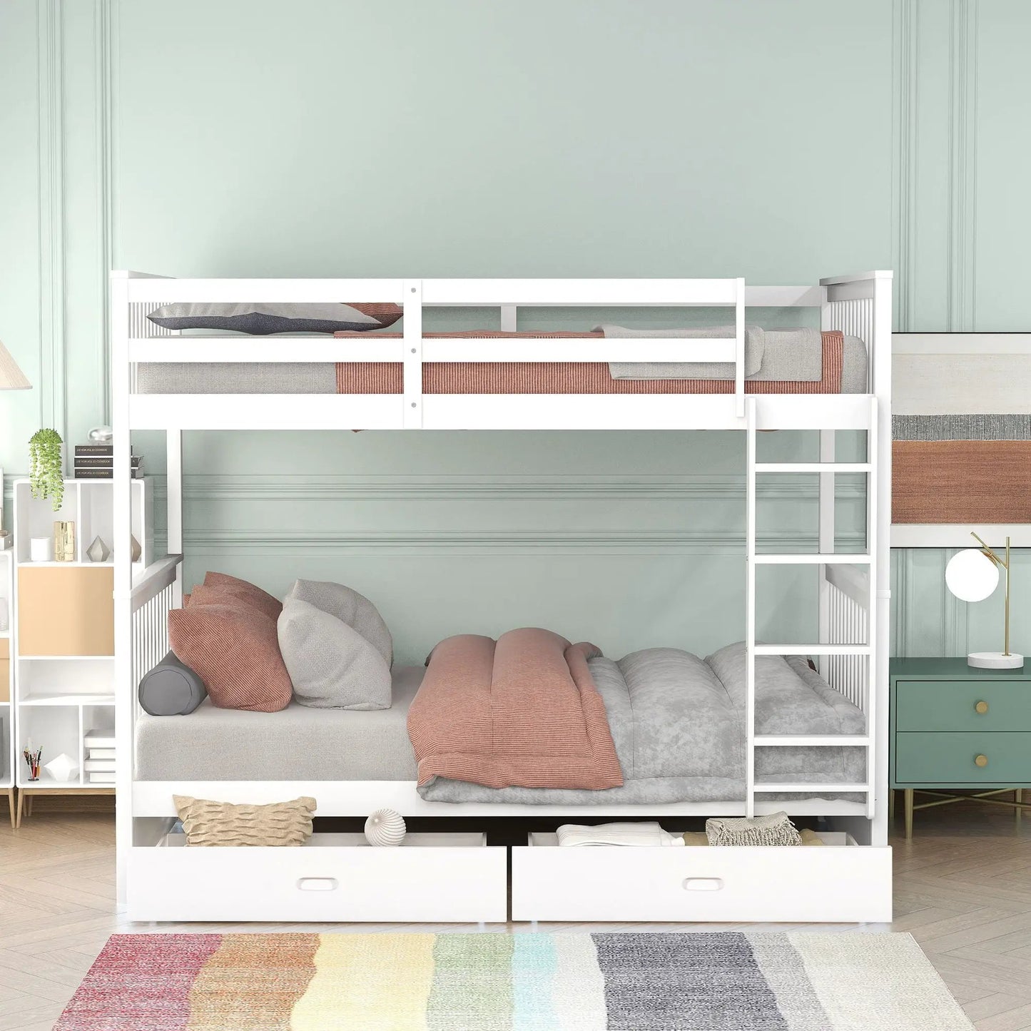 White bunk bed with ladders and 2 storage drawers by Unique Piece Furniture on Tampa Home & Garden Store