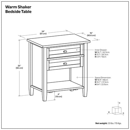 Warm Shaker Bedside Table, accent nightstand with two drawers by Unique Piece Furniture on Tampa Home & Garden Store
