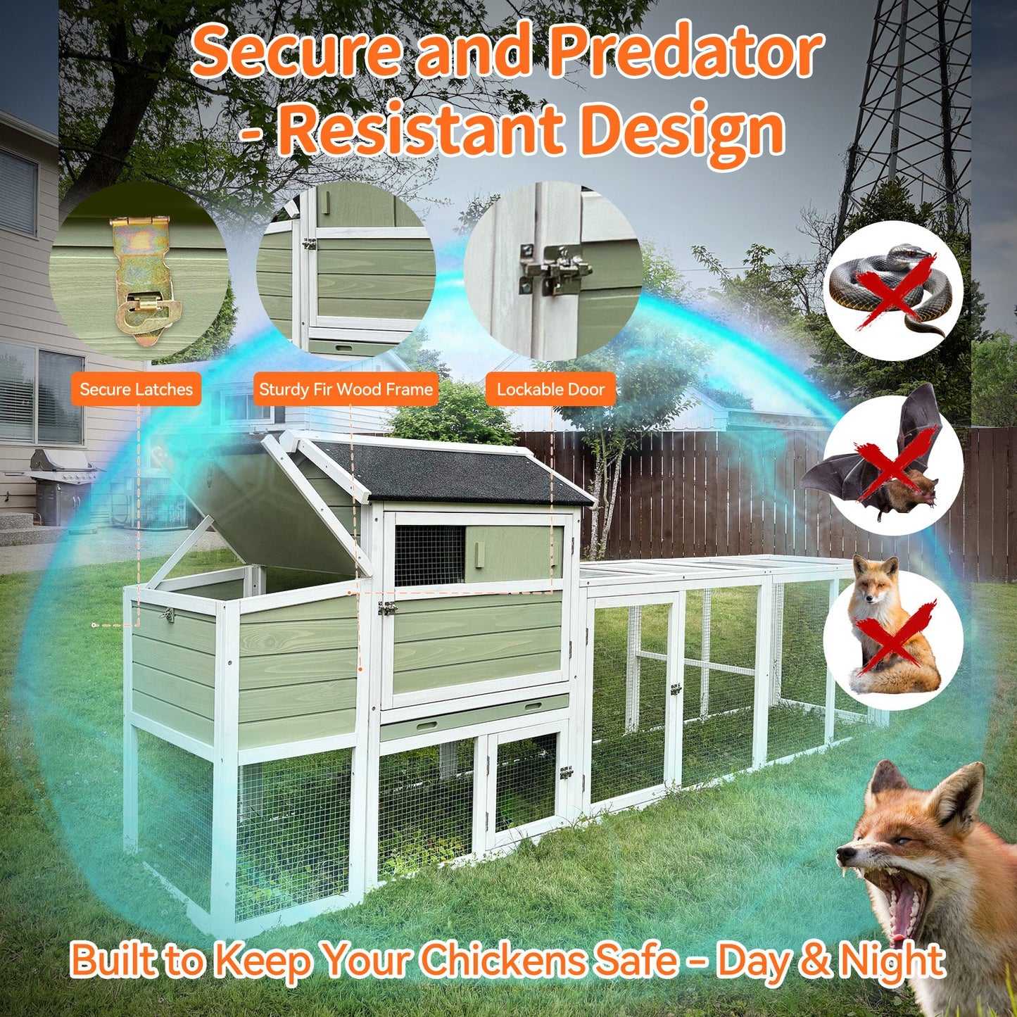 Large Wooden Hen House With Nesting Box And Run