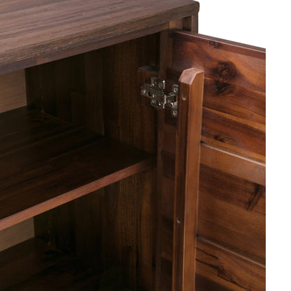 Lowry Medium Handcrafted Storage Cabinet interior view in dark brown wood with metal hinge on Tampa Home & Garden Store