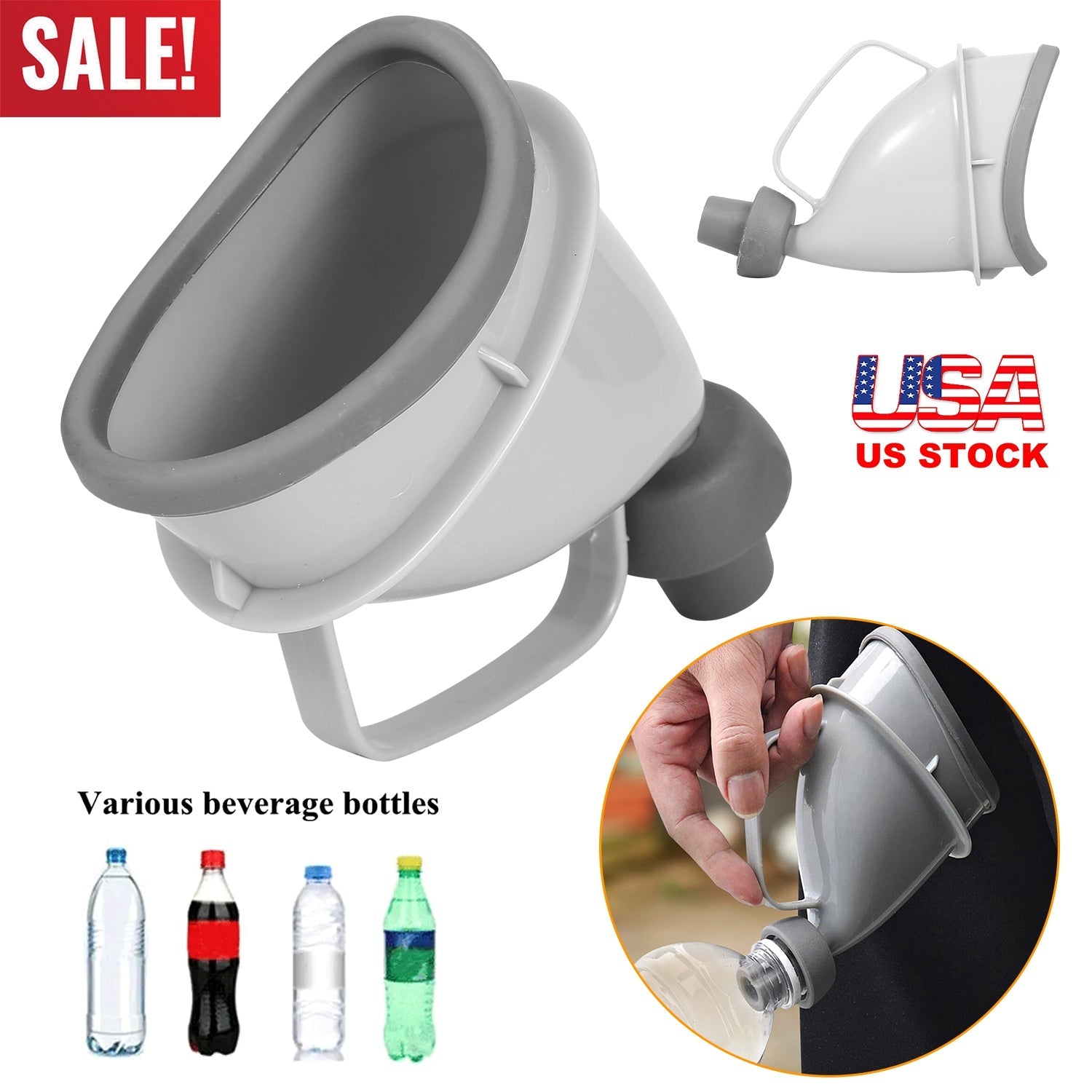 Unisex potty pee funnel portable urinal device GemGear grey for adults car camping travel on Tampa Home & Garden Store
