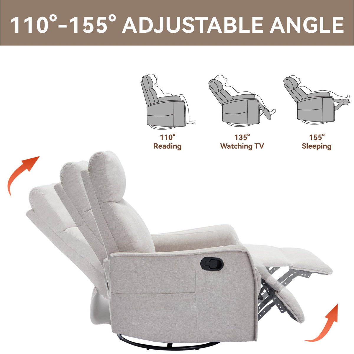 Heat Massage Manual Recliner Chair in light gray fabric with rocker and swivel base HouseOfZazla on Tampa Home & Garden Store