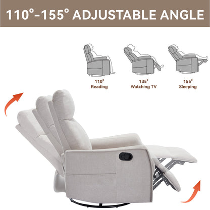 Heat Massage Manual Recliner Chair in light gray fabric with rocker and swivel base HouseOfZazla on Tampa Home & Garden Store