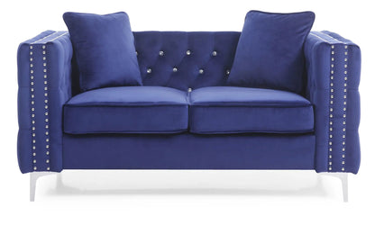 Elegant track-arm loveseat blue velvet Unique Piece Furniture with crystal buttons on Tampa Home & Garden Store