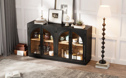 4-Door Large Storage Sideboard Buffet Cabinet with Glass Arched Doors in Black HouseOfZazla on Tampa Home & Garden Store