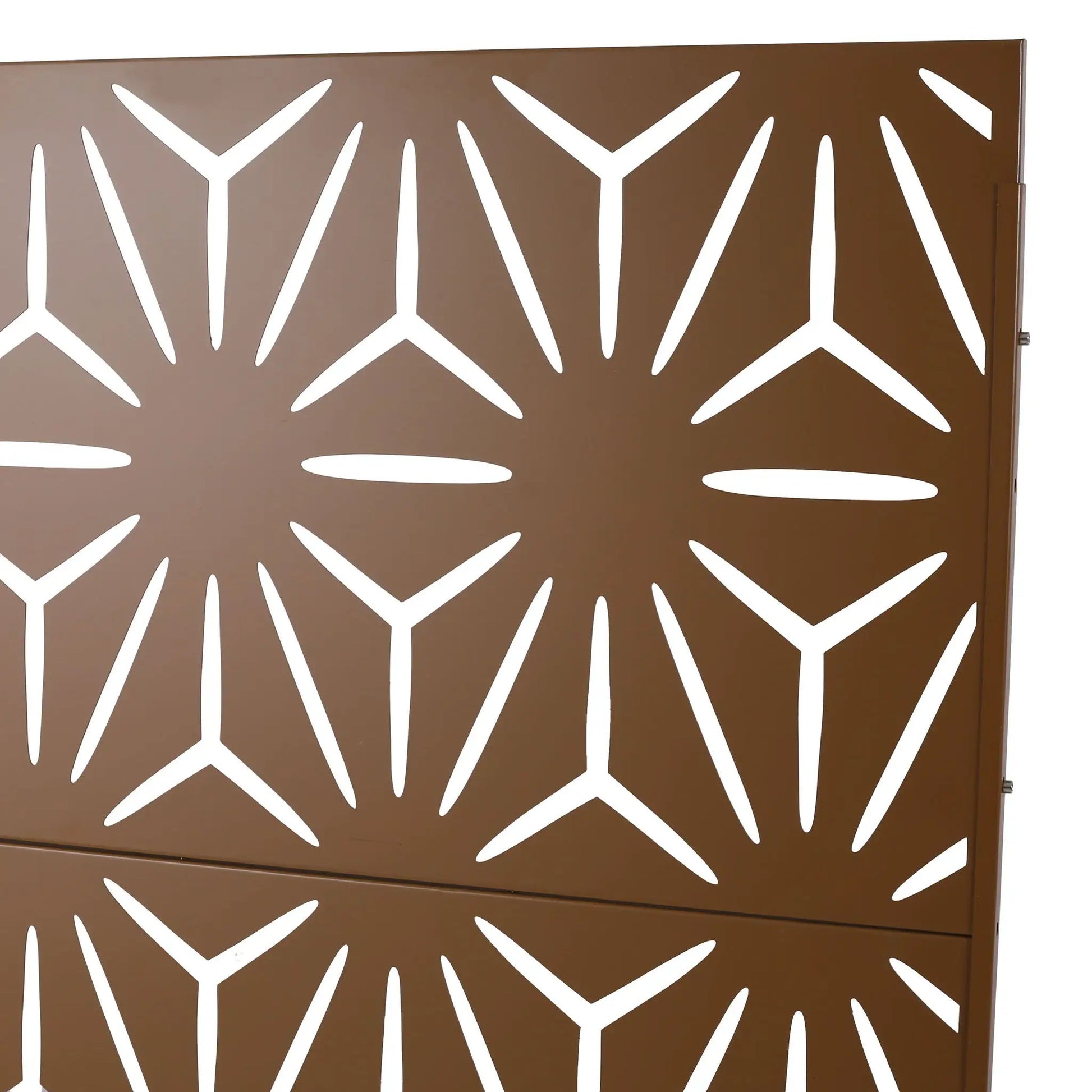 Outdoor & Indoor Metal Privacy Screen freestanding panels brown with white leaf cutouts on Tampa Home & Garden Store