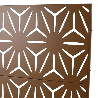 Outdoor & Indoor Metal Privacy Screen freestanding panels brown with white leaf cutouts on Tampa Home & Garden Store