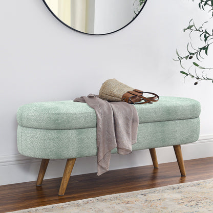 Modern Ottoman Oval Storage Bench with Rubber Wood Legs in mint textured fabric by HouseOfZazla on Tampa Home & Garden Store