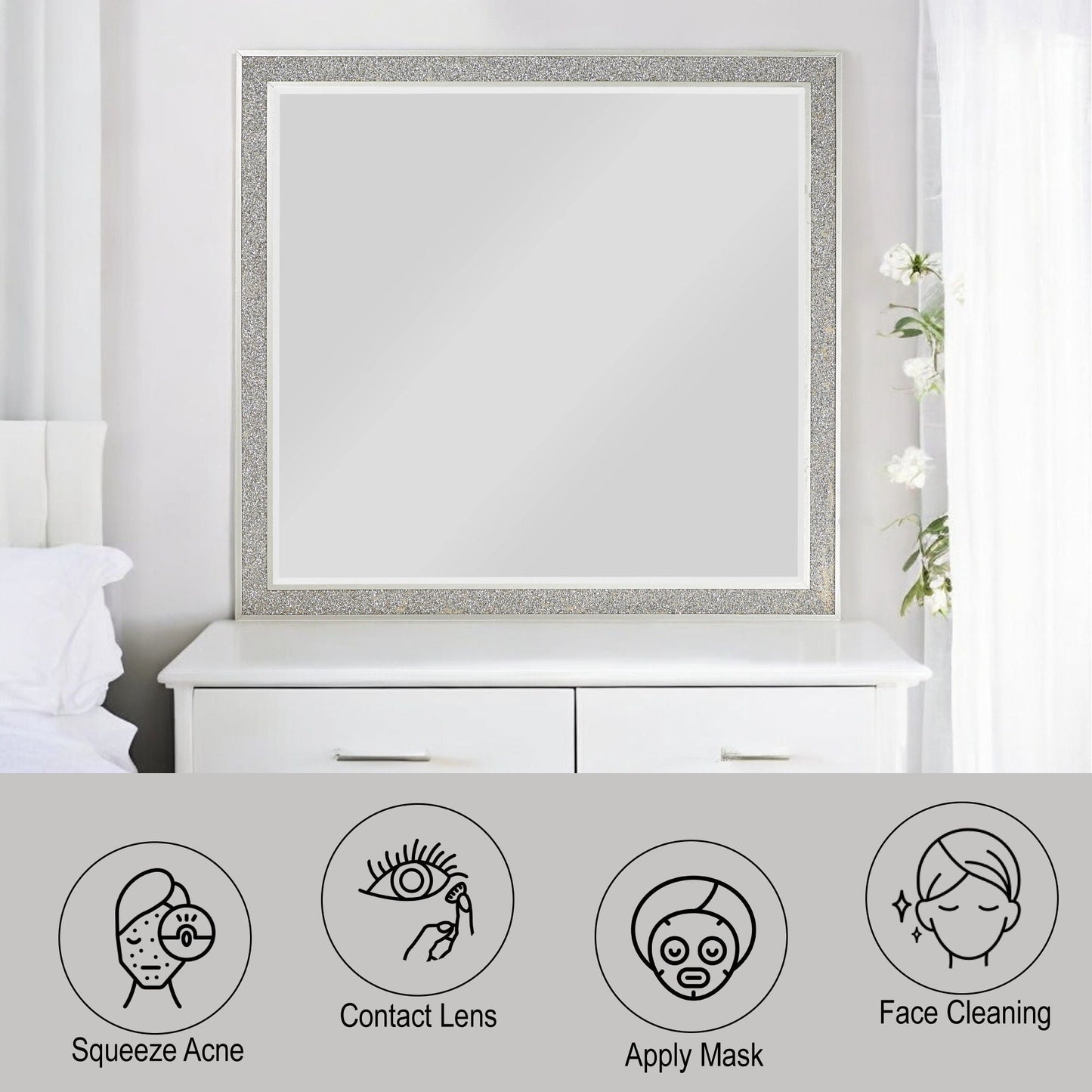 Sliverfluff Mirror by HouseOfZazla, mirrored glass with champagne glitter frame on Tampa Home & Garden Store