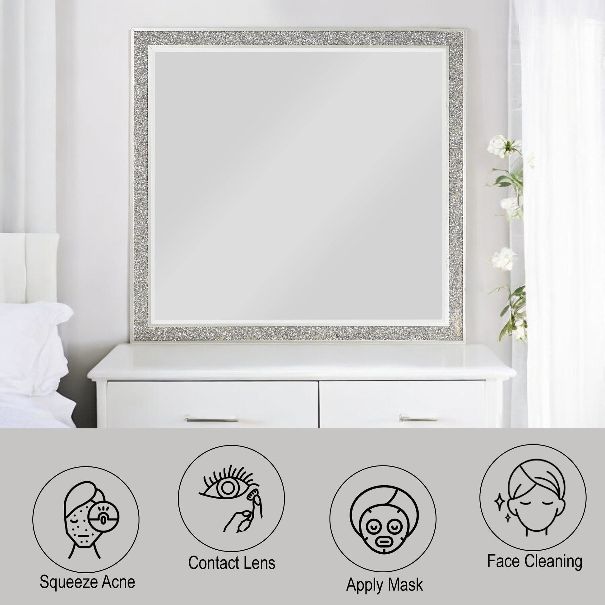 Sliverfluff Mirror by HouseOfZazla, mirrored glass with champagne glitter frame on Tampa Home & Garden Store