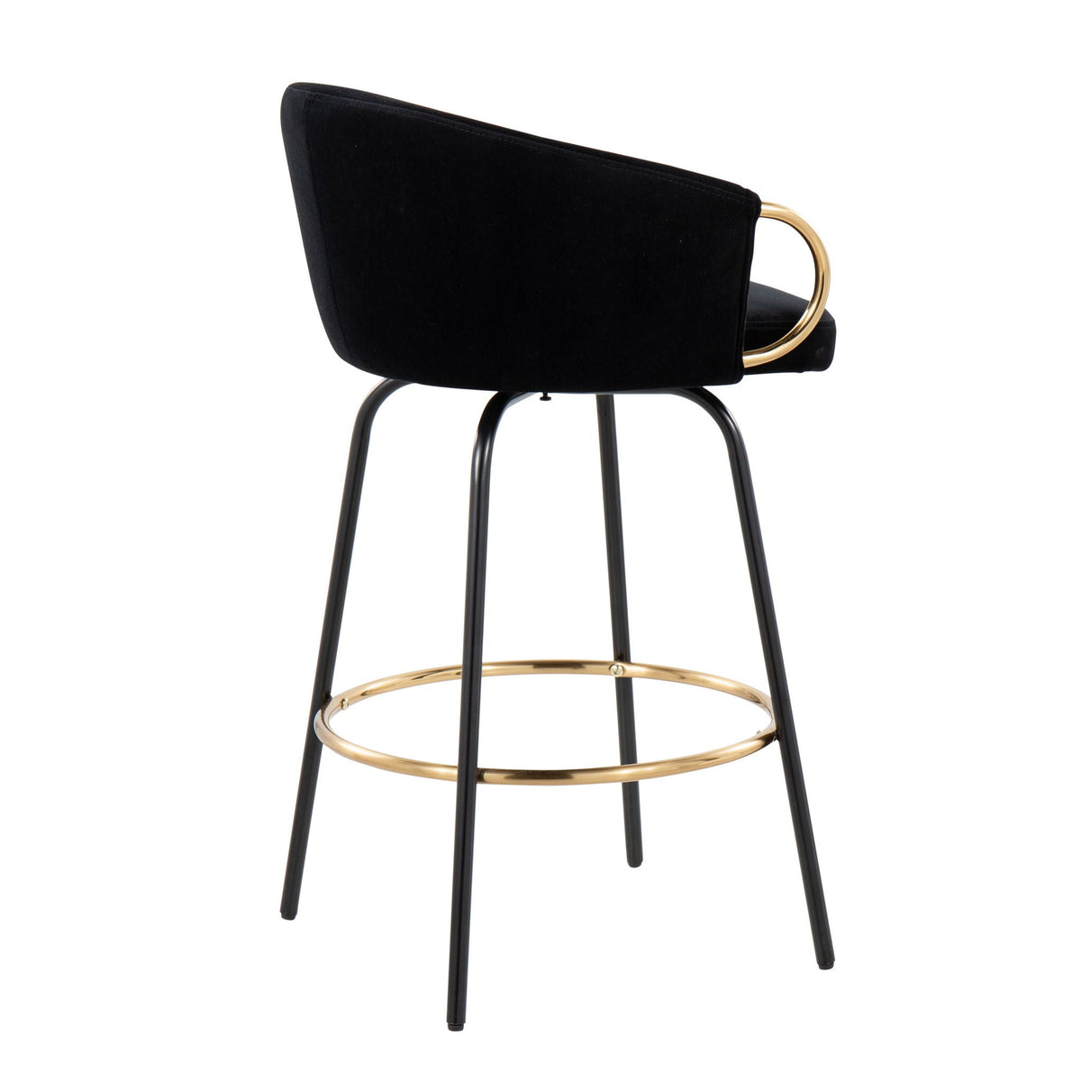 Contemporary glam counter stool with black velvet upholstery and gold ring footrest on Tampa Home & Garden Store