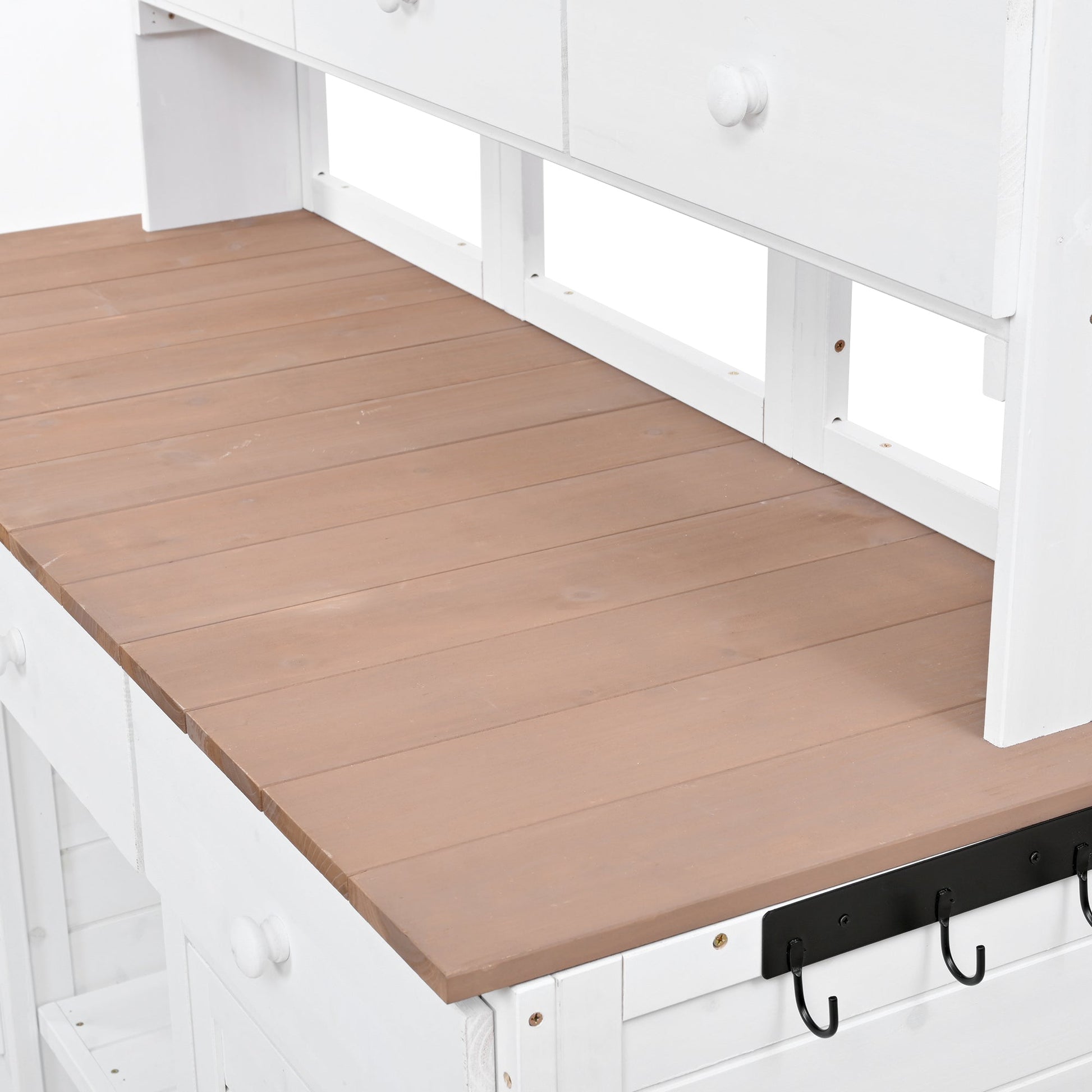 TOPMAX garden potting bench table with hutch, white wood and brown top, HouseOfZazla on Tampa Home & Garden Store