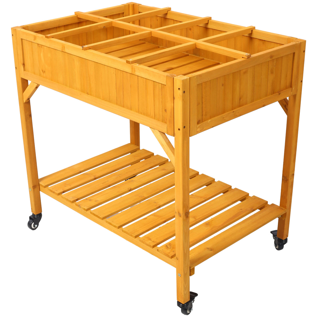 Elevated 8-pocket herb garden bed on fir wood with lockable wheels on Tampa Home & Garden Store