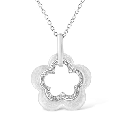Sterling silver pendant necklace with diamond-accent double flower motif, 18-inch chain on Tampa Home & Garden Store