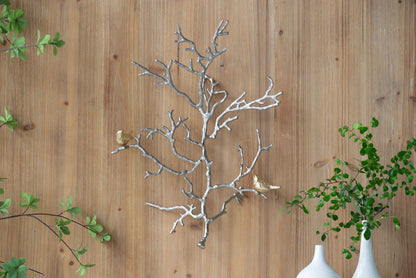Metal branch wall sculptures set of 2 in silver with bird accents wall decor on Tampa Home & Garden Store