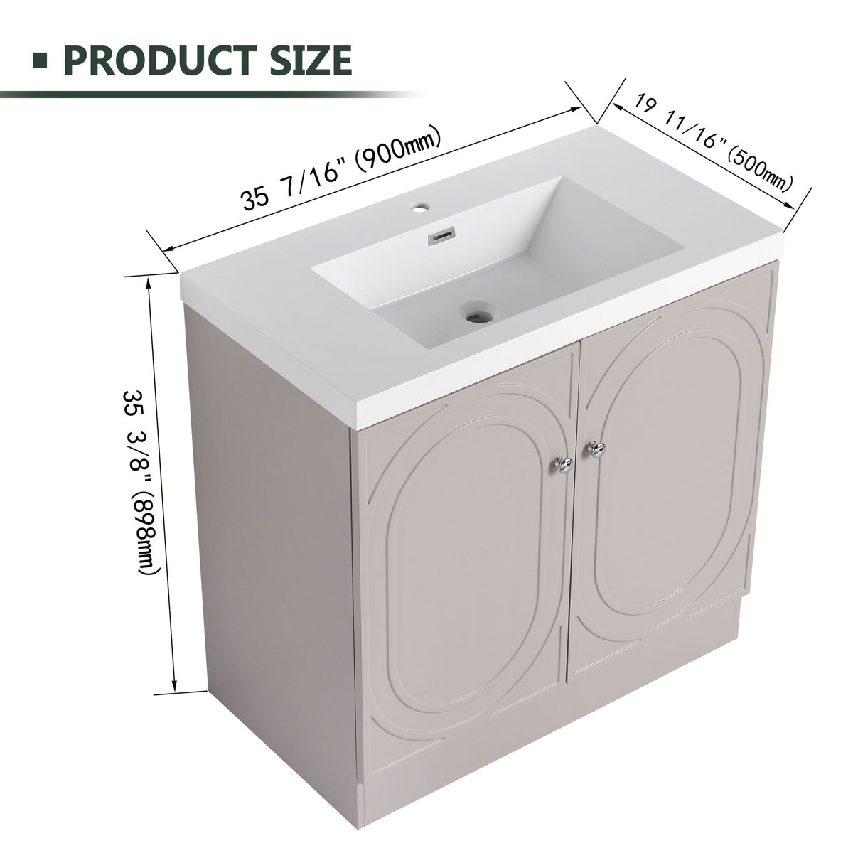 Freestanding vanity with resin sink and door in gray, 35 3/8 tall by 35 7/16 long, HouseOfZazla on Tampa Home & Garden Store