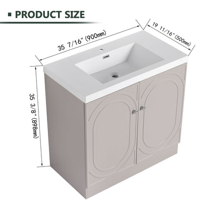 Freestanding vanity with resin sink and door in gray, 35 3/8 tall by 35 7/16 long, HouseOfZazla on Tampa Home & Garden Store