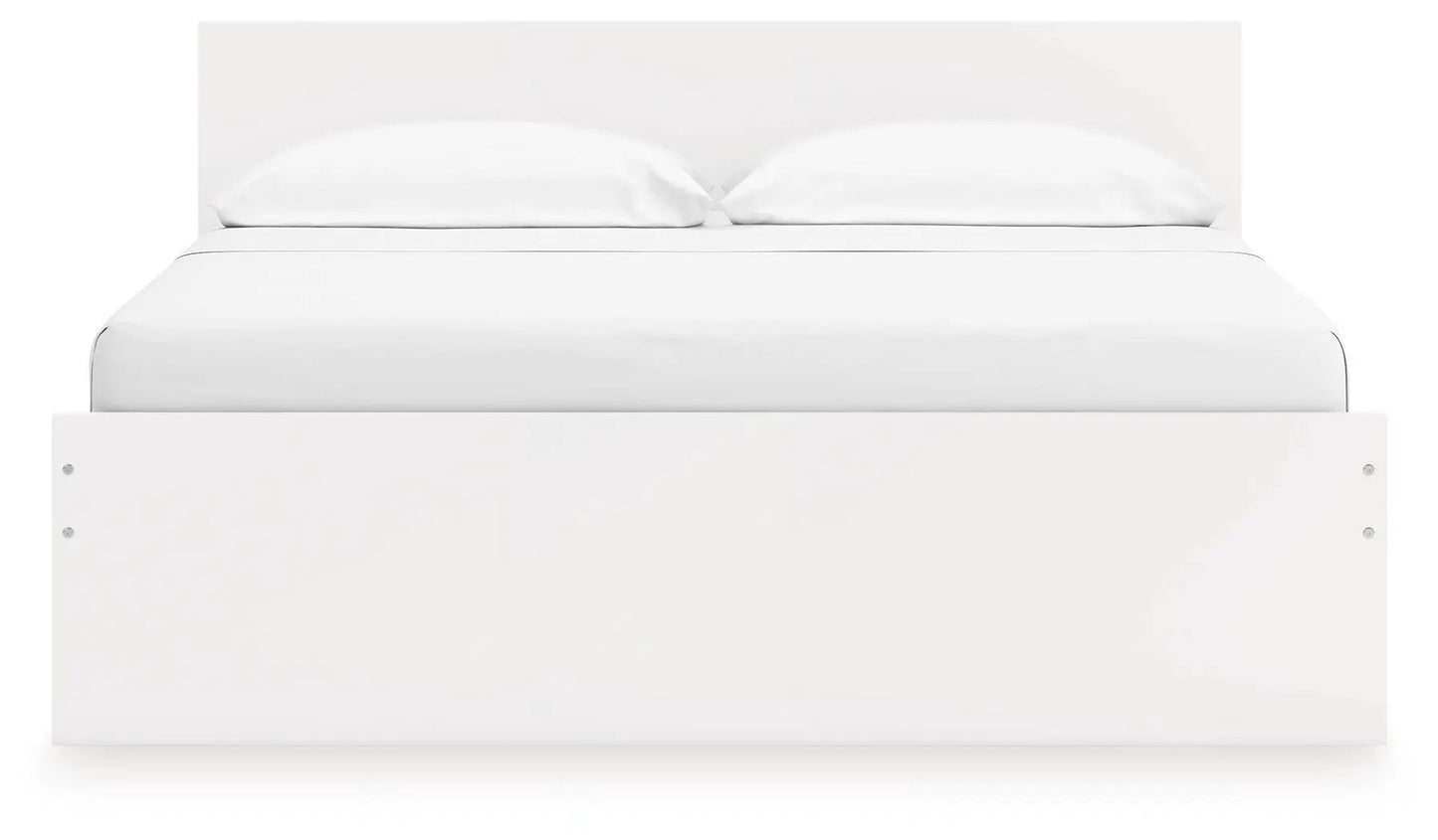 Onita panel platform bed, white storage bed with tall headboard and wide footboard on Tampa Home & Garden Store