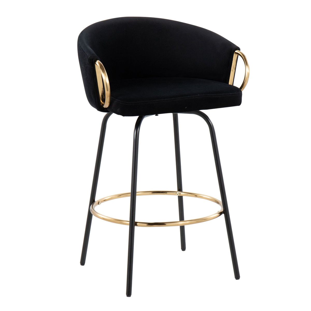Contemporary glam counter stool set of 2 with black upholstery and gold ring footrest on Tampa Home & Garden Store