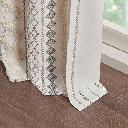 Cotton printed curtain panel ivory with chenille stripe and lining, HouseOfZazla 50x84 on Tampa Home & Garden Store