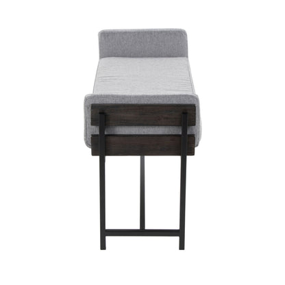 Farmhouse Luxe upholstered bench with wood panel accent, gray fabric, HouseOfZazla on Tampa Home & Garden Store