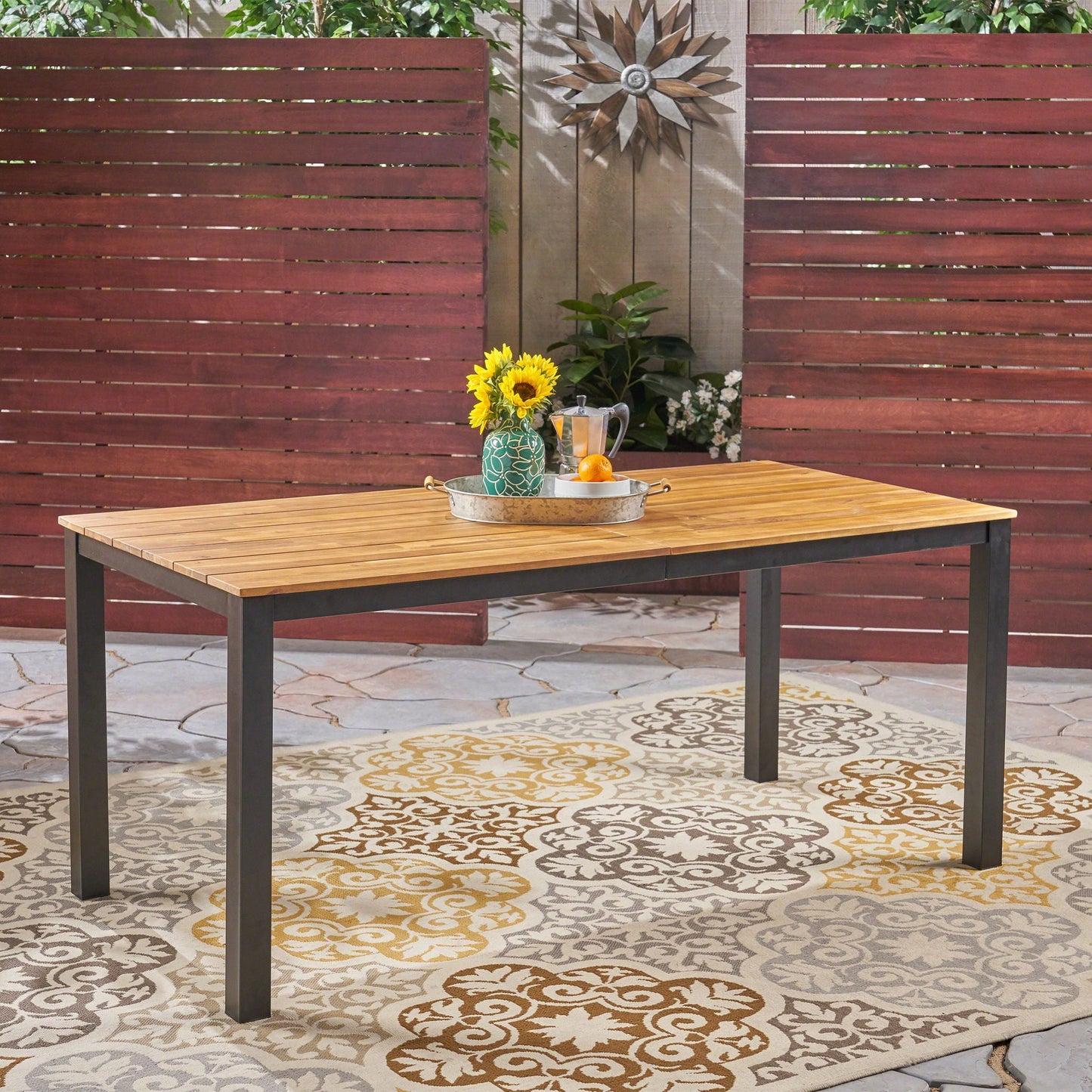 Acacia Wood Outdoor Dining Table and Iron Legs