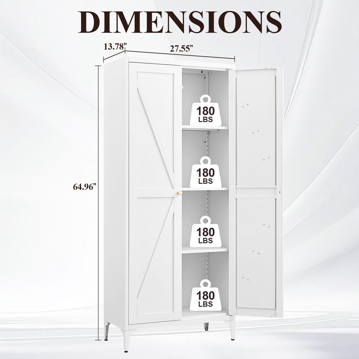 Adjustable 2-Door Pantry Cabinet With Striped Design by HouseOfZazla, white, shelves on Tampa Home & Garden Store
