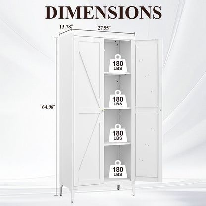 Adjustable 2-Door Pantry Cabinet With Striped Design by HouseOfZazla, white, shelves on Tampa Home & Garden Store
