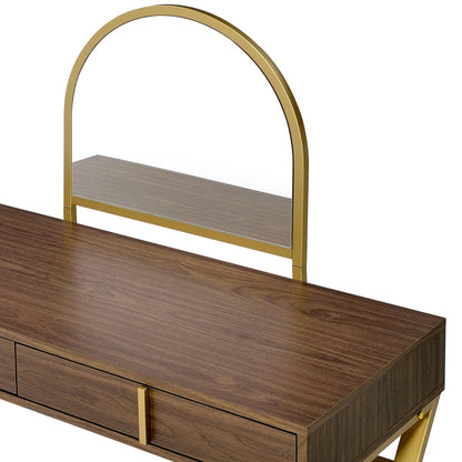 Coleen walnut vanity desk with gold arch mirror and drawer storage by HouseOfZazla on Tampa Home & Garden Store