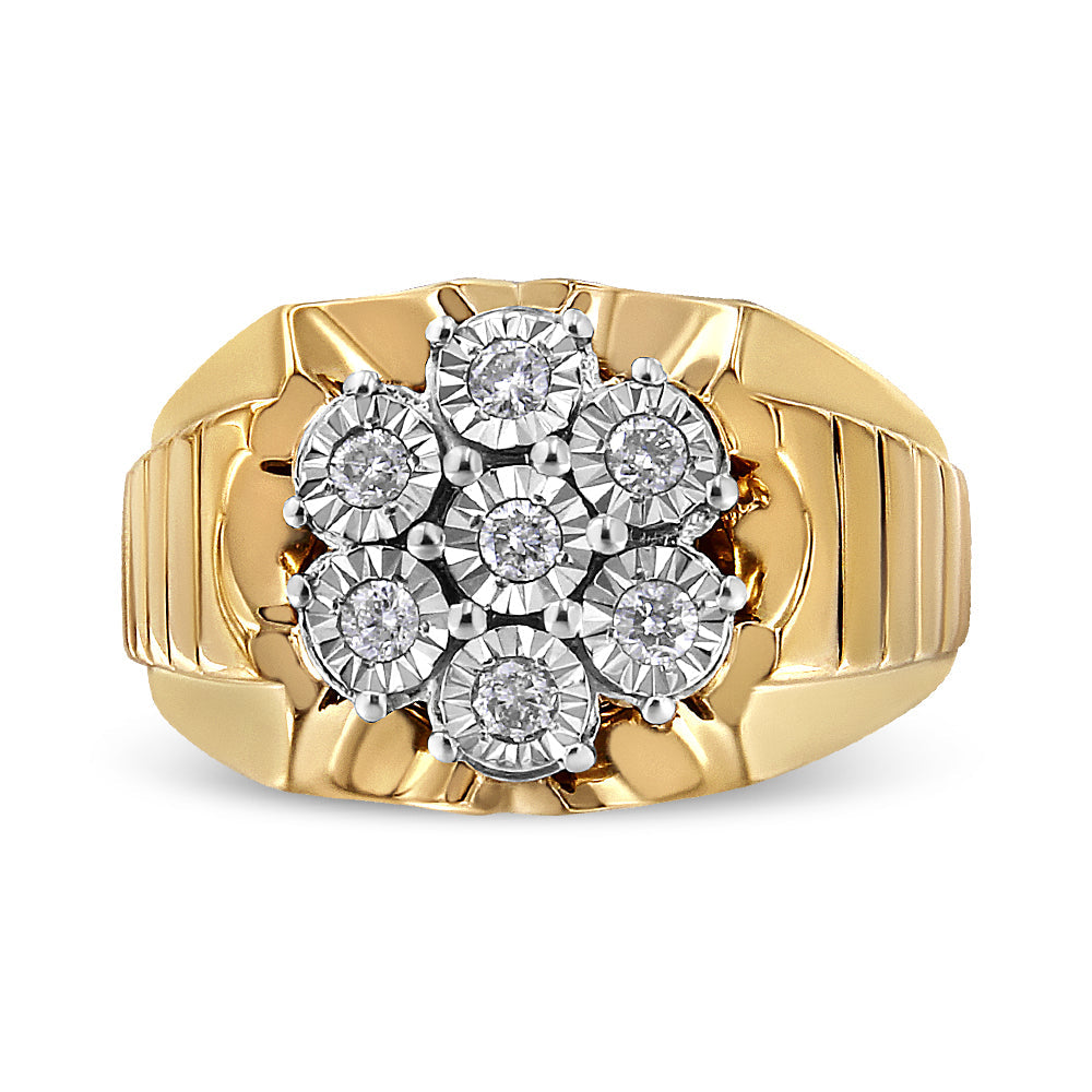 Men's yellow-gold plated silver ring with a seven-diamond floral cluster, size 10, Bids.com on Tampa Home & Garden Store