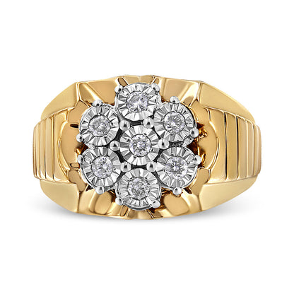 Men's yellow-gold plated silver ring with a seven-diamond floral cluster, size 10, Bids.com on Tampa Home & Garden Store