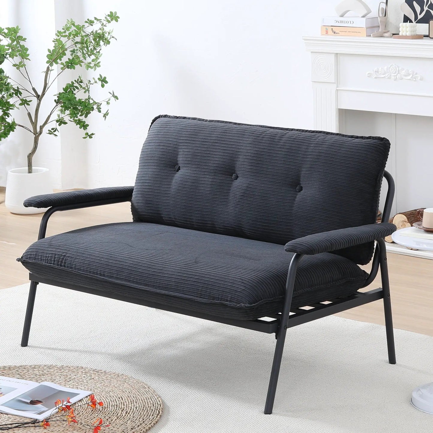 Modern metal frame sofa with sponge-filled black ribbed fabric by Unique Piece Furniture on Tampa Home & Garden Store