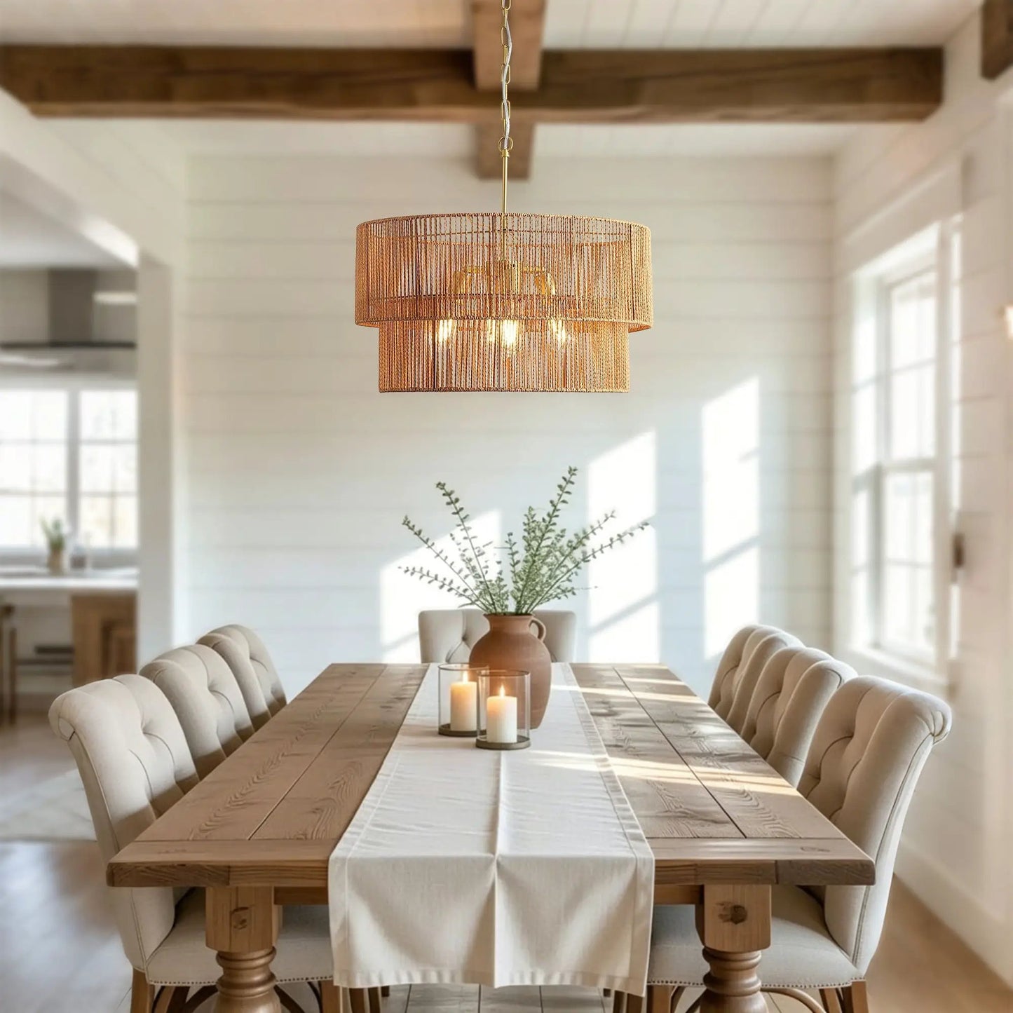Chandelier, 2-tier Boho Wabi Sabi pendant light in gold metal shade hanging fixture on Tampa Home & Garden Store