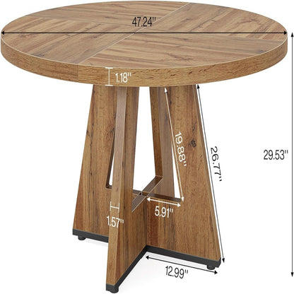 Round dining table in oak finish with cross-base legs by HouseOfZazla diameter 47.24 in on Tampa Home & Garden Store