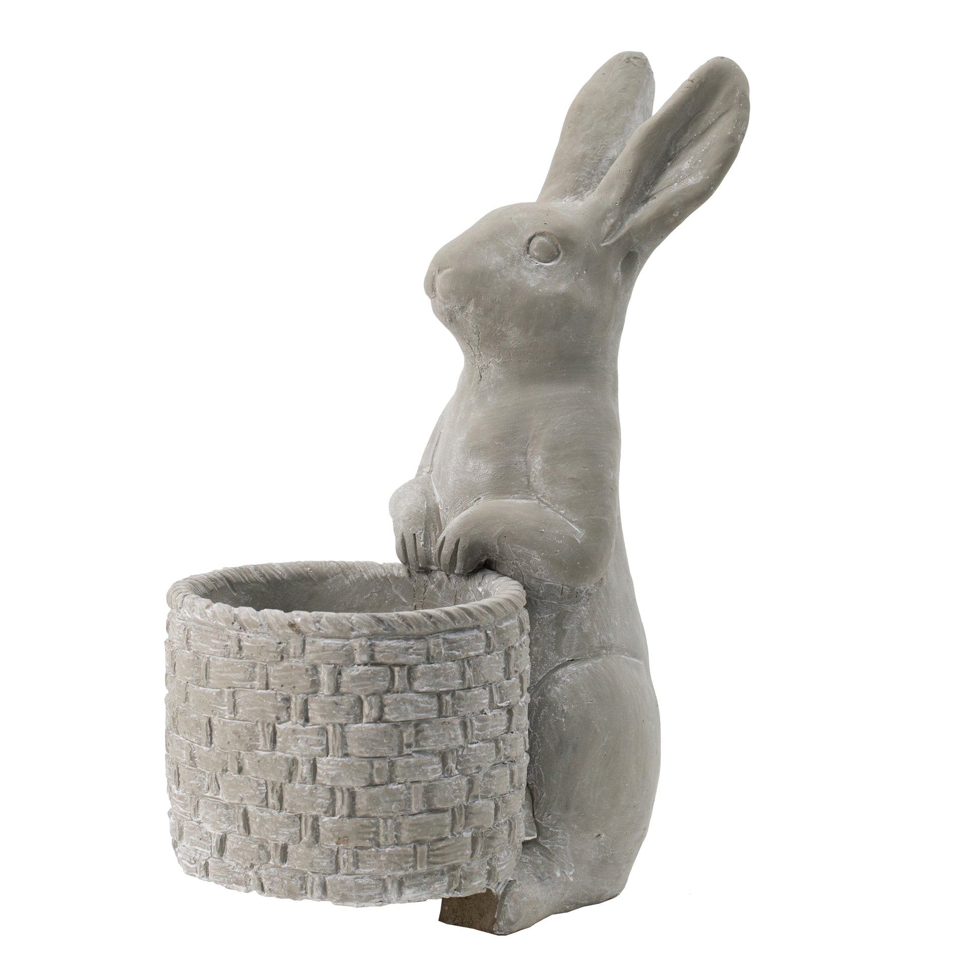 Meridian Trade Co Decorative Cement Rabbit Planter with brick-pattern basket in gray on Tampa Home & Garden Store
