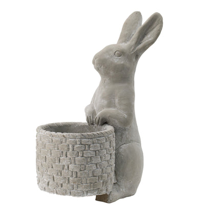 Meridian Trade Co Decorative Cement Rabbit Planter with brick-pattern basket in gray on Tampa Home & Garden Store