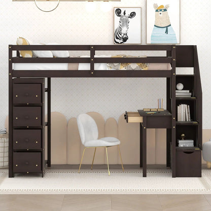 Loft Bed with Storage Drawers Desk and Stairs