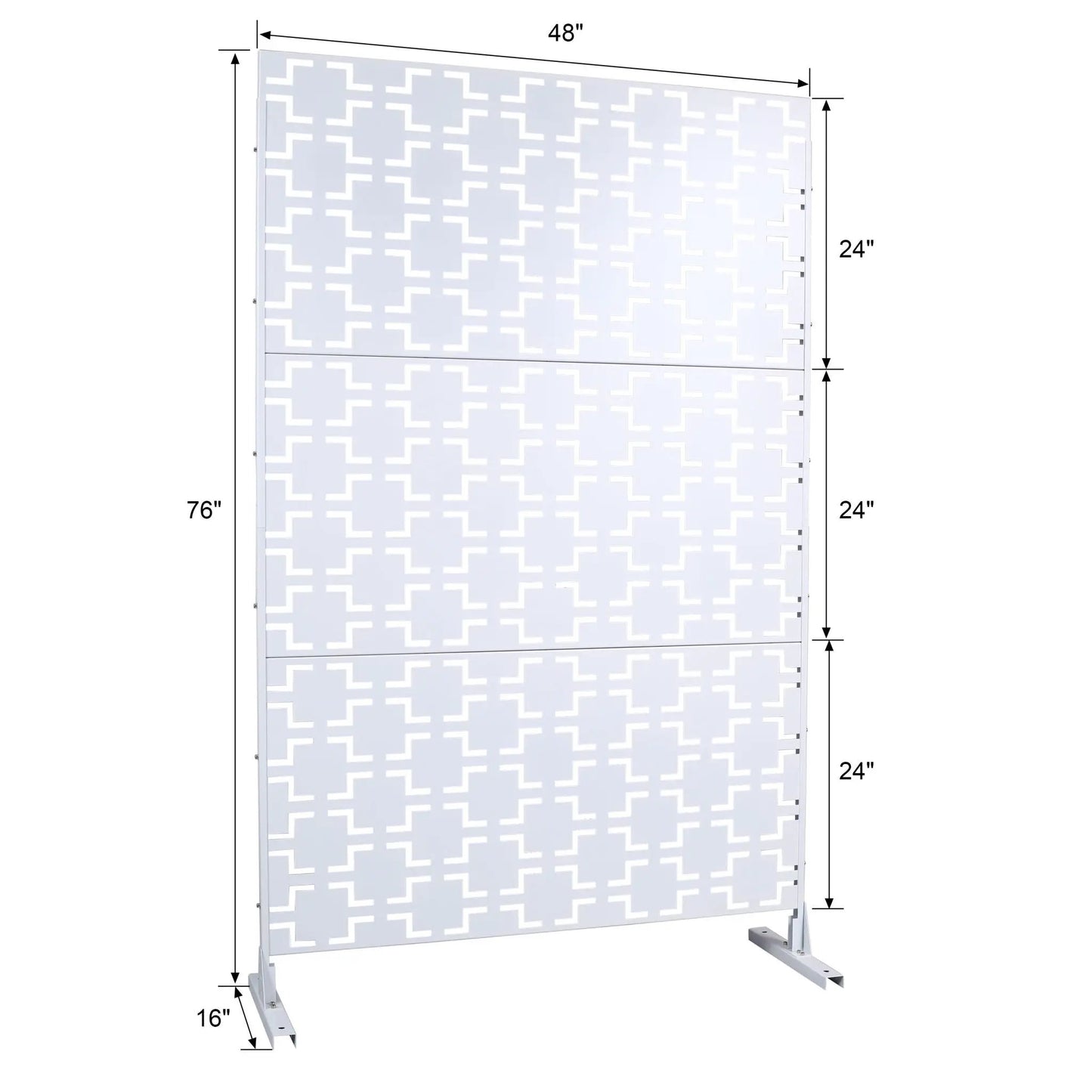 Outdoor & Indoor Metal Privacy Freestanding Decorative Screen by Unique Piece Furniture, white geometric lattice panels, 76in tall room divider on Tampa Home & Garden Store