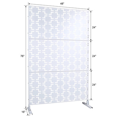 Outdoor & Indoor Metal Privacy Freestanding Decorative Screen by Unique Piece Furniture, white geometric lattice panels, 76in tall room divider on Tampa Home & Garden Store