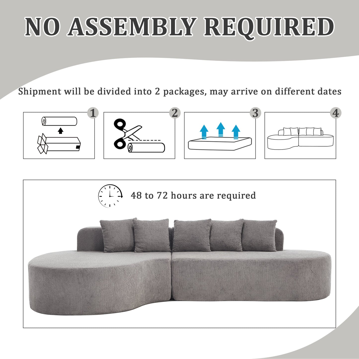 Curved Chenille Sectional Sofa and Pillows
