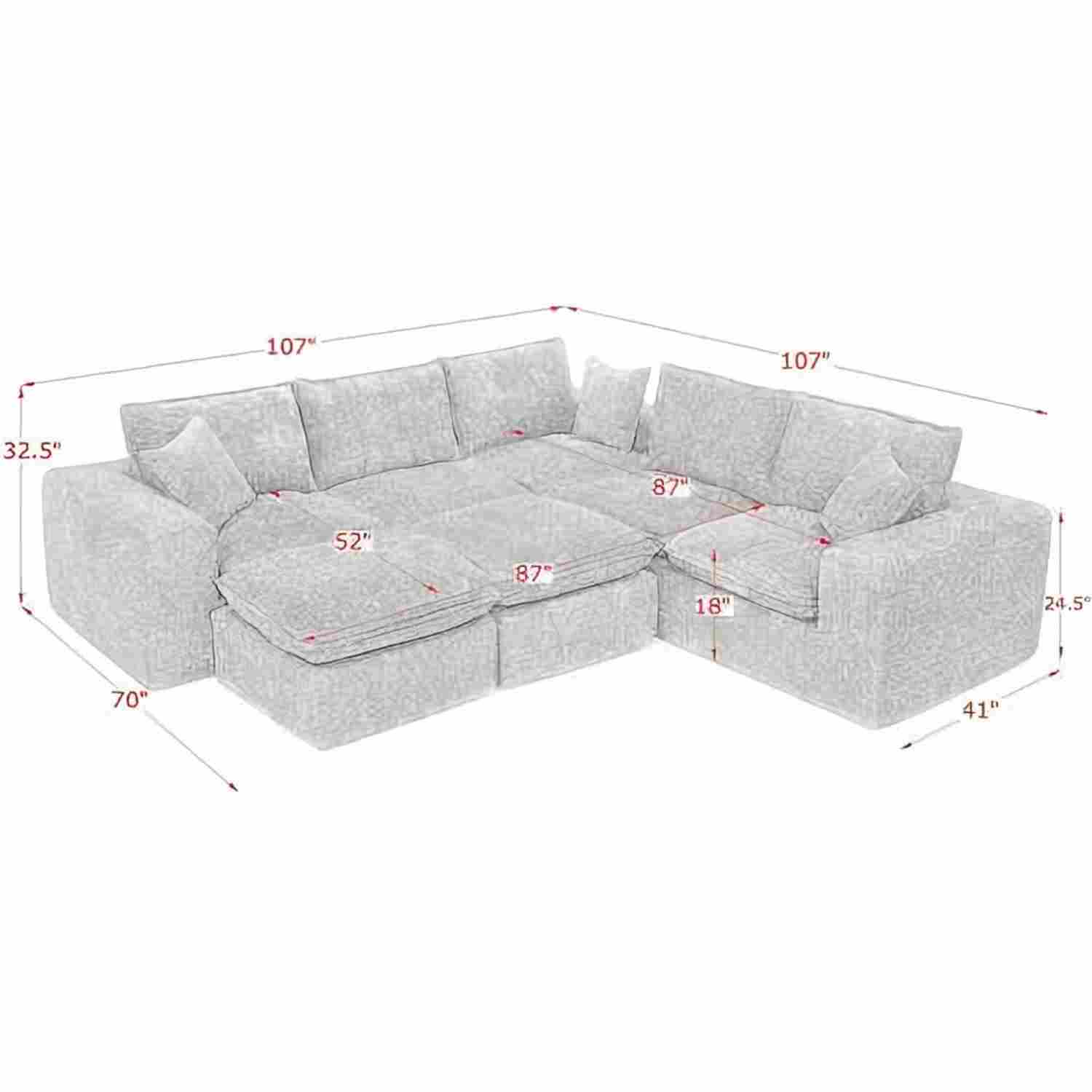 Sectional sofa with moveable ottoman, gray fabric 3-piece set by HouseOfZazla on Tampa Home & Garden Store