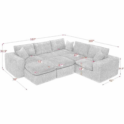 Sectional sofa with moveable ottoman, gray fabric 3-piece set by HouseOfZazla on Tampa Home & Garden Store
