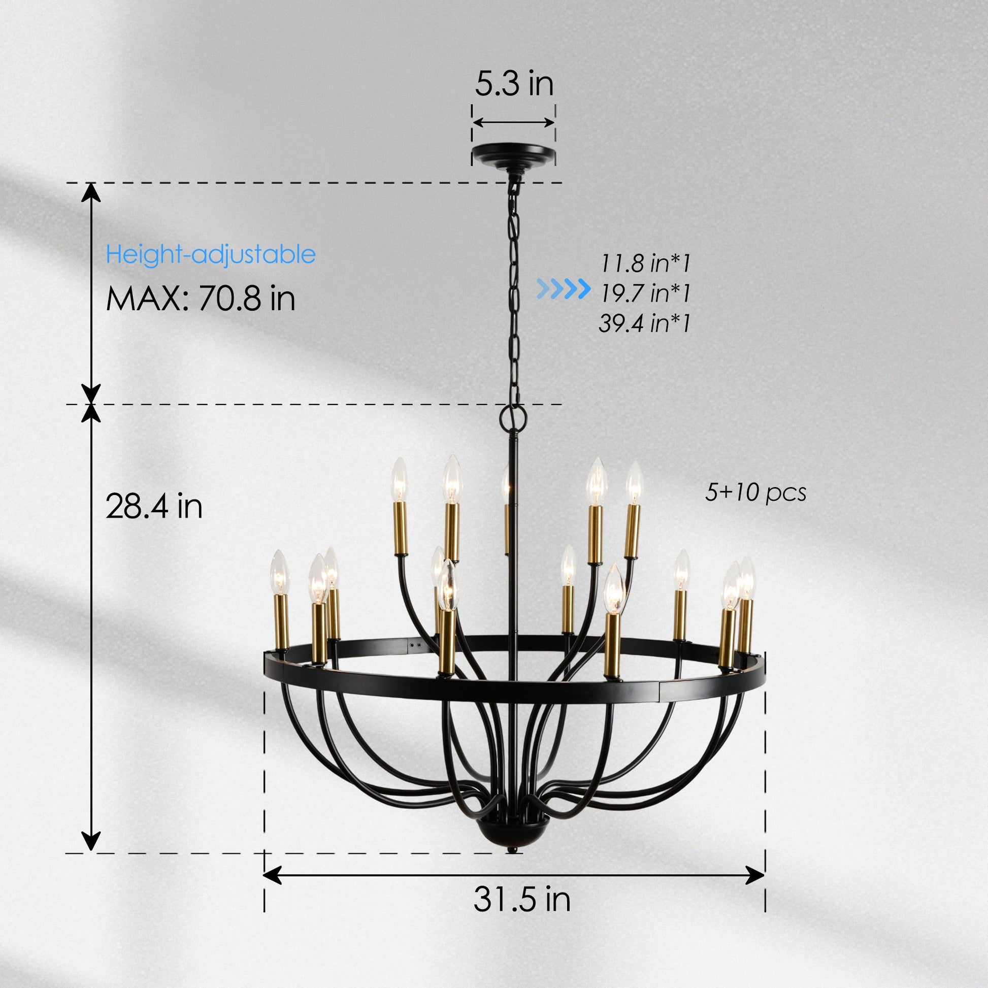 15-Light Industrial Iron Candle Chandelier by HouseOfZazla, black iron modern farmhouse pendant on Tampa Home & Garden Store