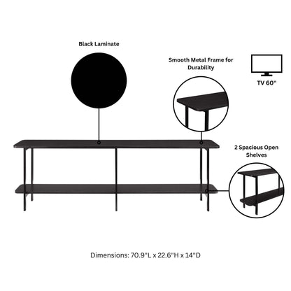 Celine 2 Shelf Console Table black metal frame with 2 open shelves on Tampa Home & Garden Store