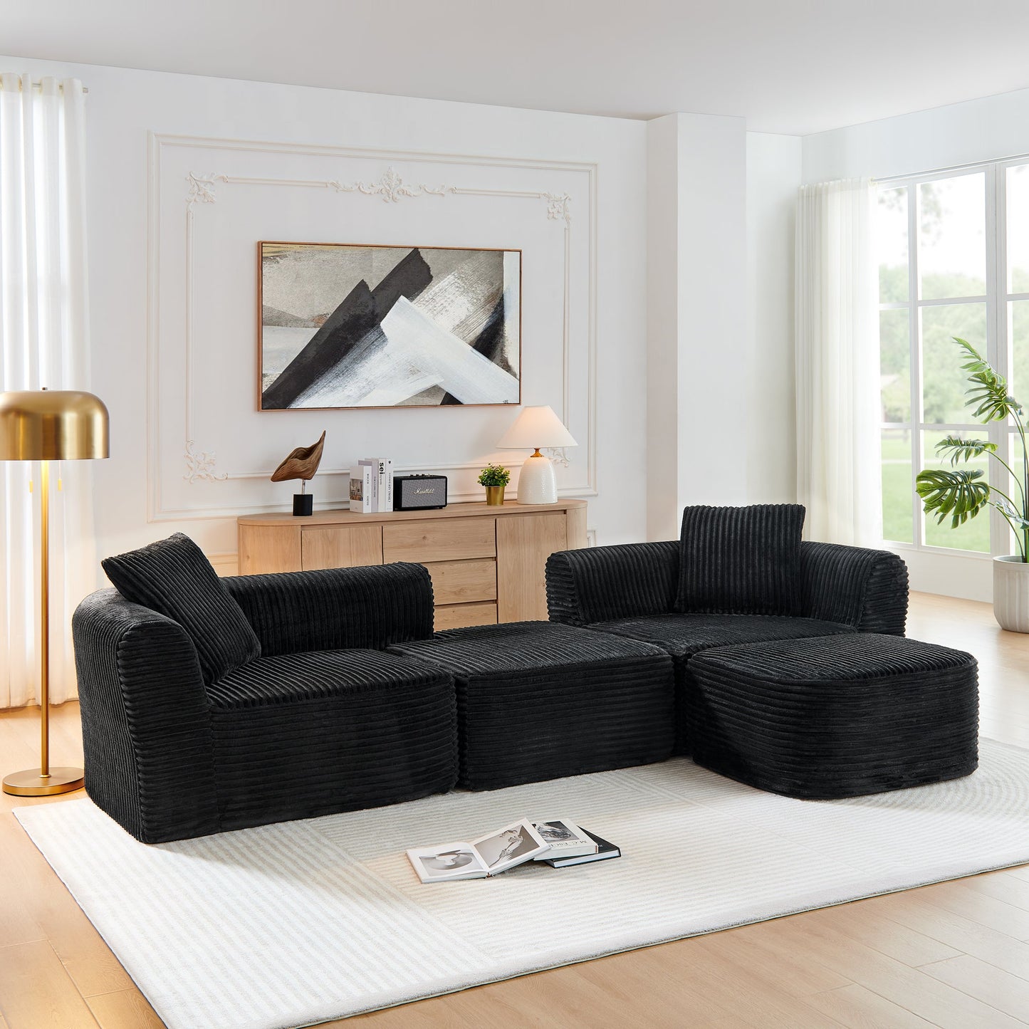 HouseOfZazla 114in Cloud sectional sofa with L-shaped chaise in black corduroy on Tampa Home & Garden Store