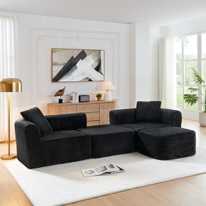 HouseOfZazla 114in Cloud sectional sofa with L-shaped chaise in black corduroy on Tampa Home & Garden Store