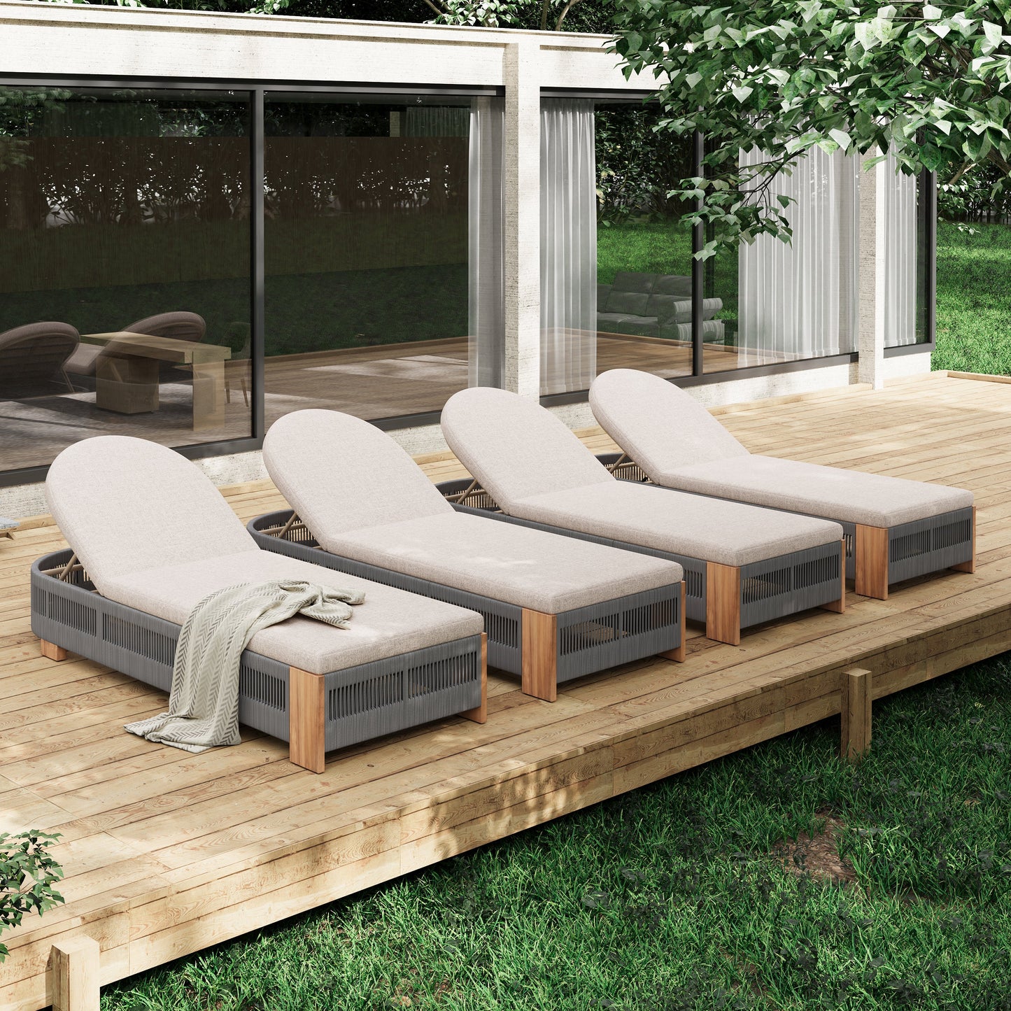 Outdoor chaise lounge chairs with cushions; adjustable backs, HouseOfZazla seating (4) on Tampa Home & Garden Store