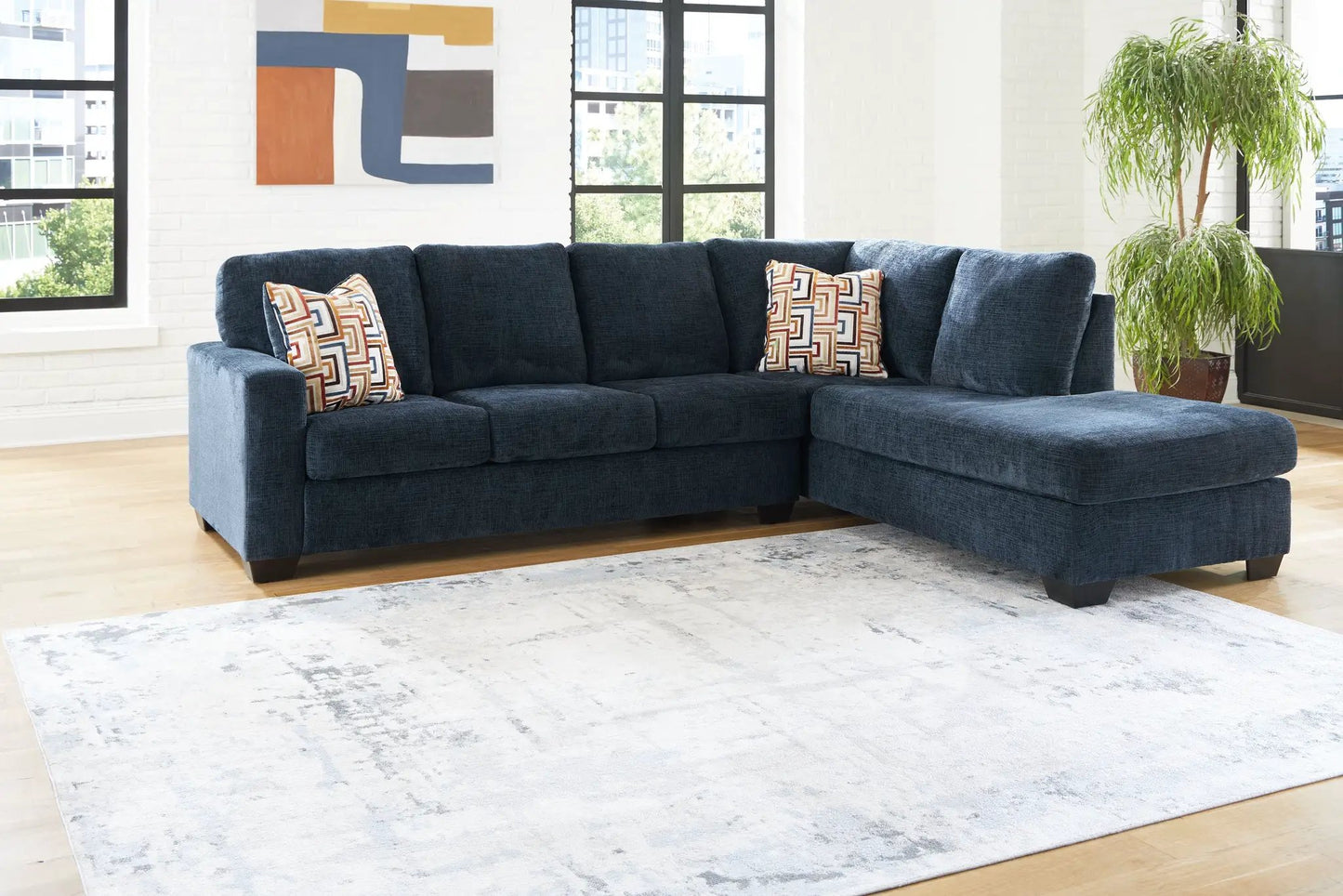 Aviemore Sectional sofa in blue textured fabric with chaise by Unique Piece Furniture on Tampa Home & Garden Store