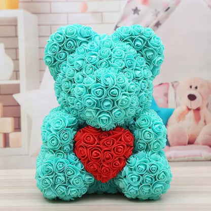 Turquoise rose bear with red rose heart, Valentine's gift by FLIPSTYLEZLLC on Tampa Home & Garden Store